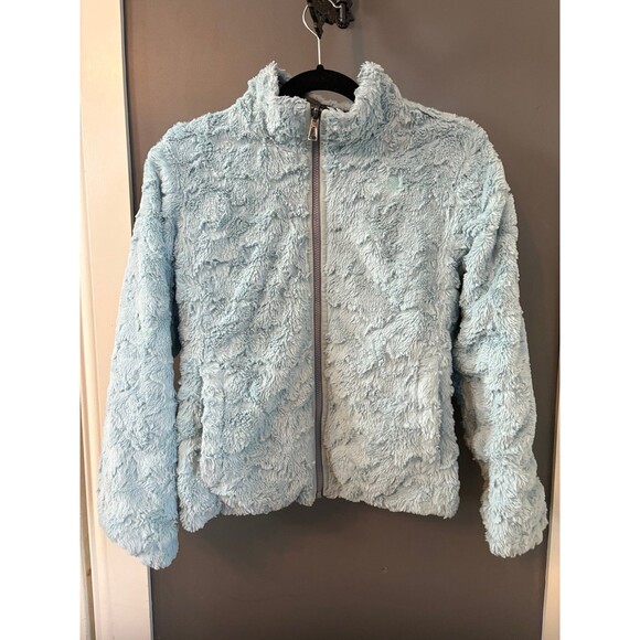 North face mossbud swirl girls large 14/16 gray blue reversible jacket coat - Picture 1 of 7